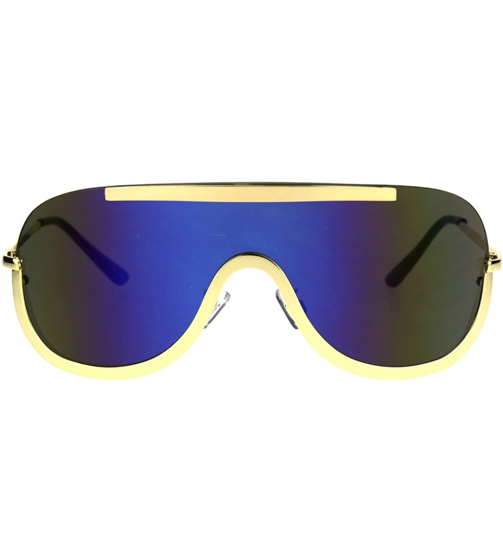 Oversized Futuristic Sunglasses Unisex Oversized Shield Frame Mirror Lens UV 400 - Gold (Blue Purple Mirror) - CO185UL20ET $2...