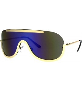 Oversized Futuristic Sunglasses Unisex Oversized Shield Frame Mirror Lens UV 400 - Gold (Blue Purple Mirror) - CO185UL20ET $2...