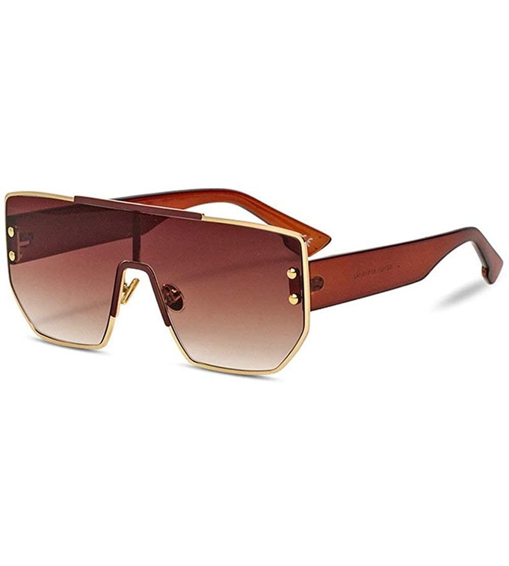 Shield 2019 luxury retro shield women's brand designer square oversized ladies sunglasses UV400 - Brown - CL18W53NESA $24.82