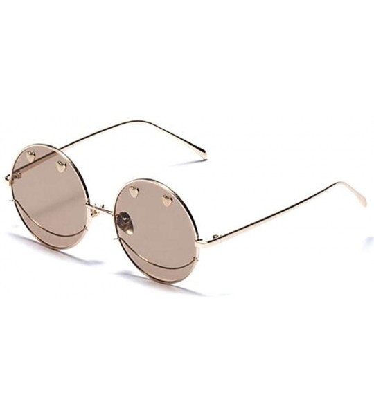 Round Metal round retro fashion trend sunglasses- new personality smiley couple sunglasses - B - C918SMTCR3Z $71.21