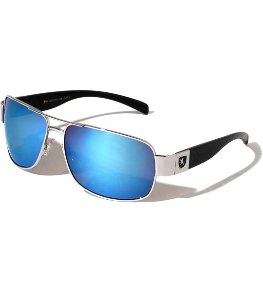 Square Color Mirror Curved Square Aviator Sunglasses - Blue Silver - CO199C2O48C $35.96