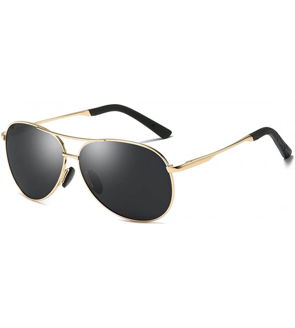 Aviator Premium Military Style Aviator Sunglasses Polarized 100% UV Protect - Black Lens With Gold Frame - CP18GOTHNWH $42.92