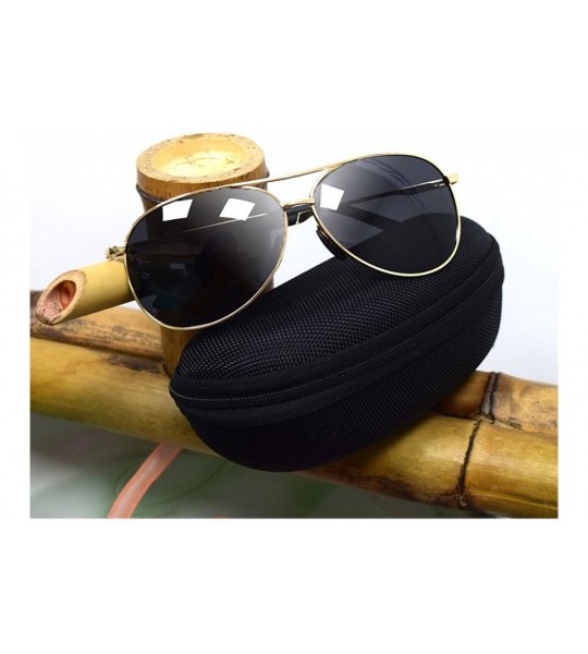 Aviator Premium Military Style Aviator Sunglasses Polarized 100% UV Protect - Black Lens With Gold Frame - CP18GOTHNWH $42.92