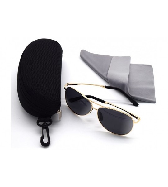 Aviator Premium Military Style Aviator Sunglasses Polarized 100% UV Protect - Black Lens With Gold Frame - CP18GOTHNWH $42.92