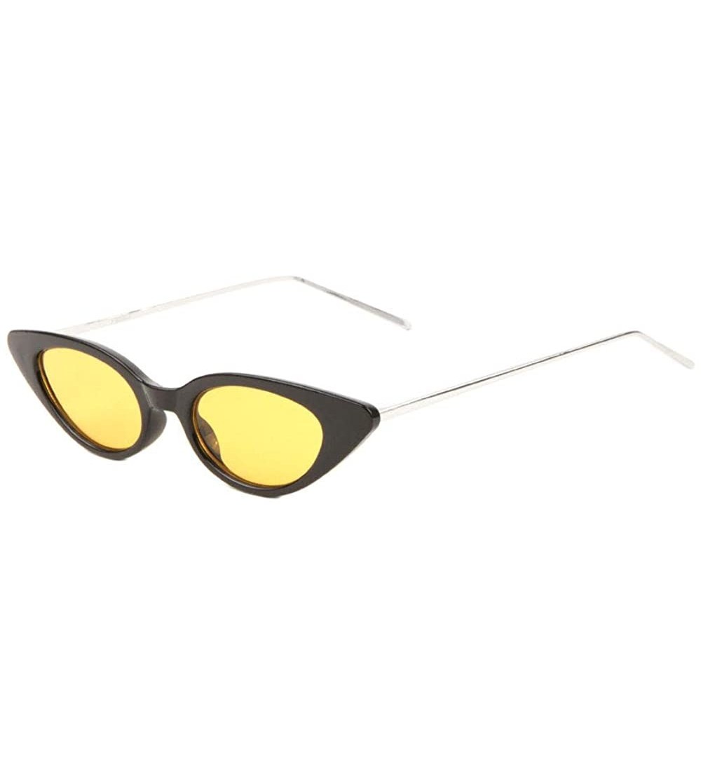 Cat Eye Thin Metal Temple Retro Sharp Round Cat Eye Sunglasses - Yellow - CL1985ZZY2I $26.26