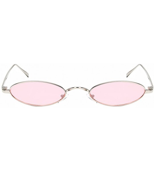 Oval Women Fashion Retro Small Oval Metal Frame Sunglasses Eyewear UV400 - Silver Metal Frame+pink Lens - CT18DH3QHKQ $19.38