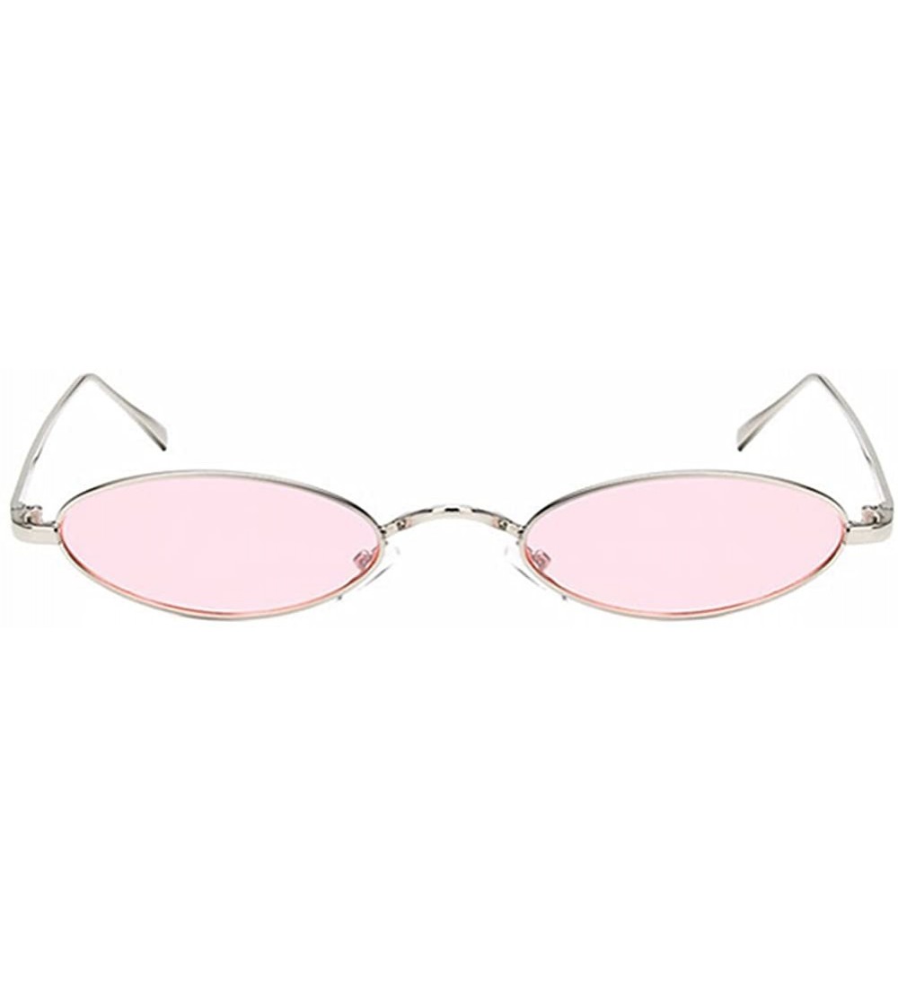 Oval Women Fashion Retro Small Oval Metal Frame Sunglasses Eyewear UV400 - Silver Metal Frame+pink Lens - CT18DH3QHKQ $19.38