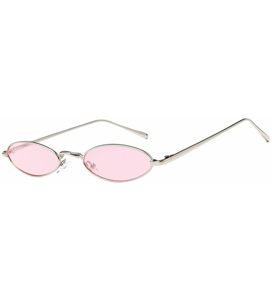 Oval Women Fashion Retro Small Oval Metal Frame Sunglasses Eyewear UV400 - Silver Metal Frame+pink Lens - CT18DH3QHKQ $19.38