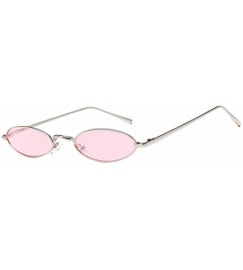 Oval Women Fashion Retro Small Oval Metal Frame Sunglasses Eyewear UV400 - Silver Metal Frame+pink Lens - CT18DH3QHKQ $19.38