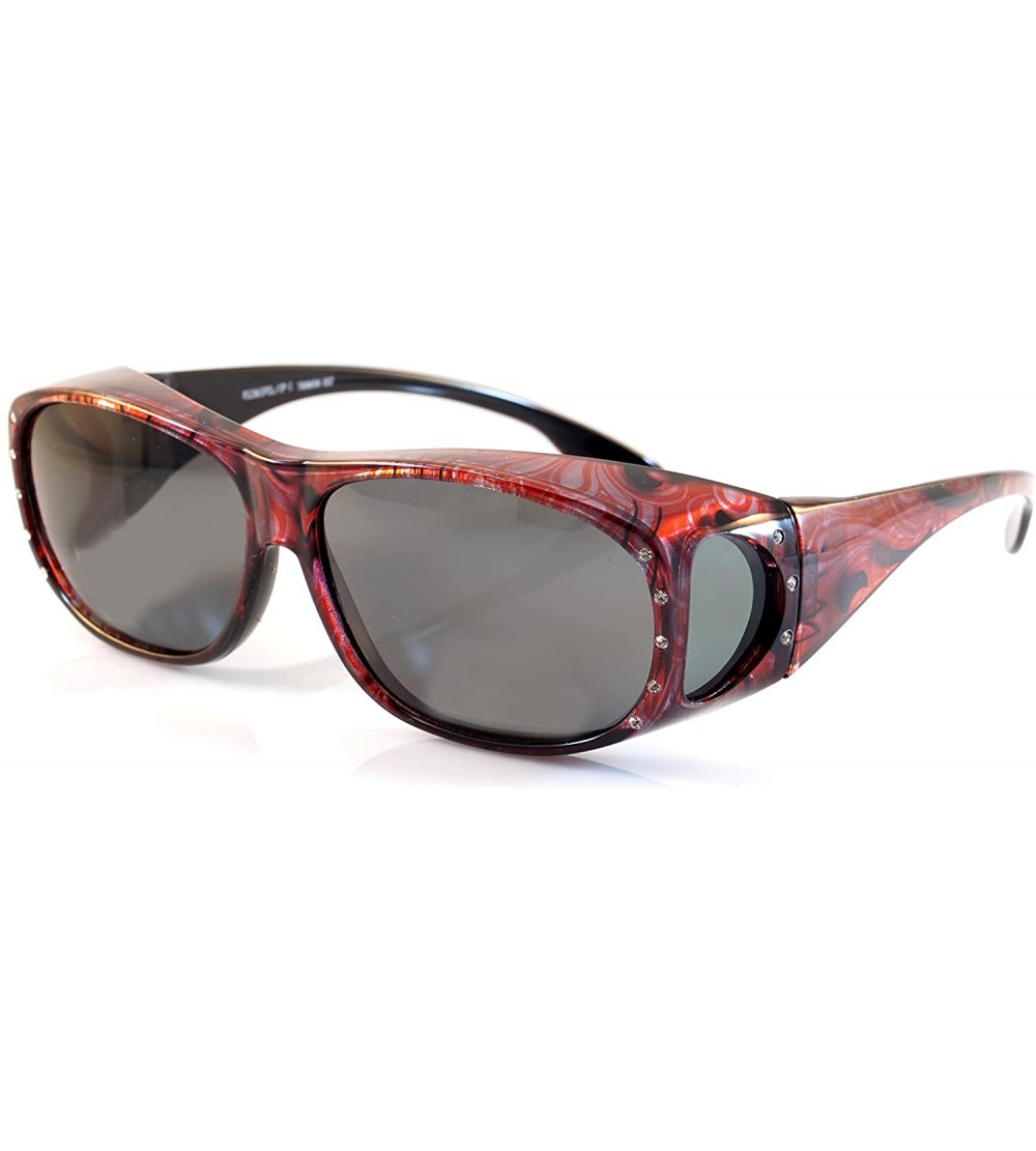 Shield Large Bling Polarized Fit Over Glasses Sunglasses with Side View P012 - Red Swirl - C81802O3RDH $29.98