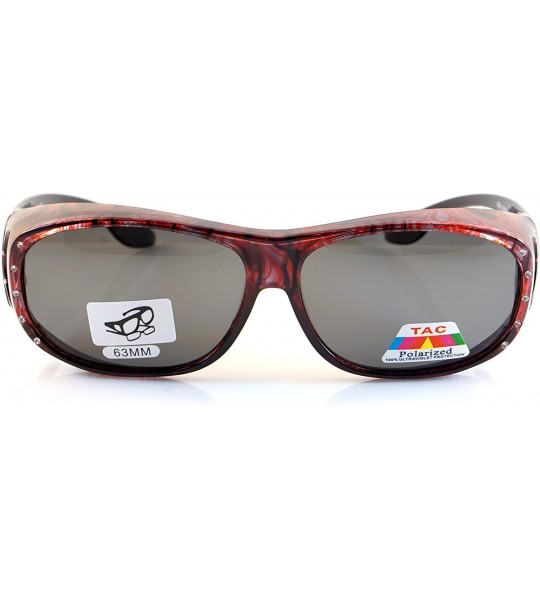 Shield Large Bling Polarized Fit Over Glasses Sunglasses with Side View P012 - Red Swirl - C81802O3RDH $29.98