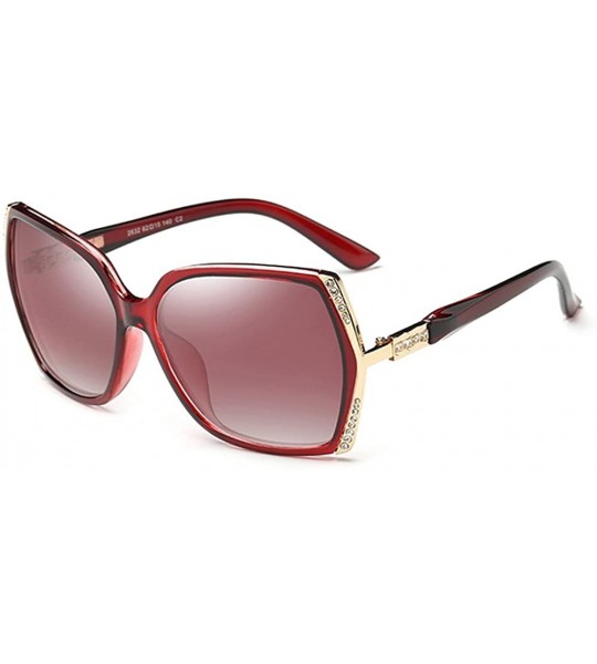 Square Women Sparkling Crystal Polarized Sunglasses UV400 - Burgundy - CB18GLM0AWN $22.14