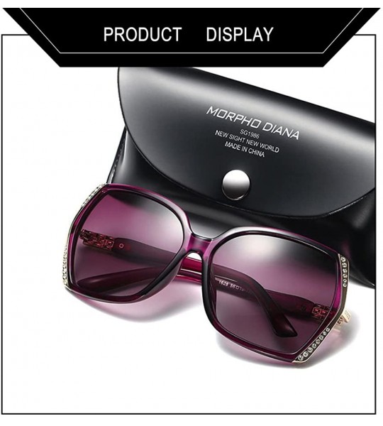 Square Women Sparkling Crystal Polarized Sunglasses UV400 - Burgundy - CB18GLM0AWN $22.14