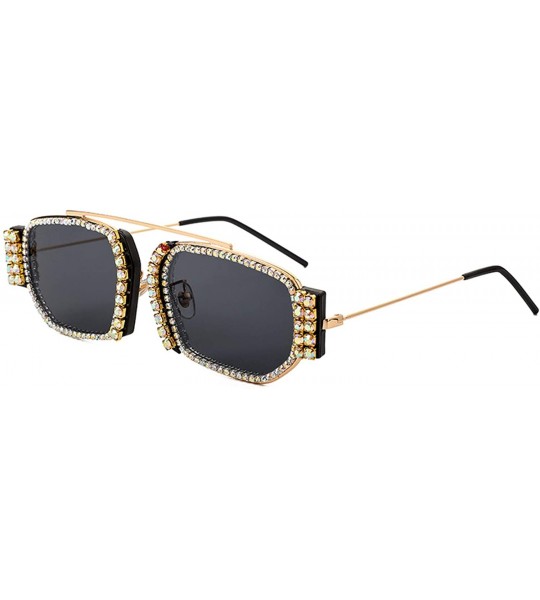 Square Fashion Square Small Sunglasses Women Designer Rhinestone Crystal Sun Glasses Female Gradient Lens Shades - C0198ZLM49...