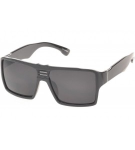 Shield 'Delano' Rectangle Fashion Sunglasses - Black - CV11ORPUNUX $17.48