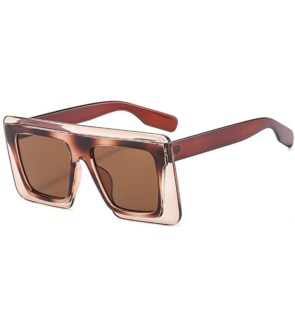 Square Sunglasses Designer Rectangle Fashion Glasses - Brown - CE199HQI97L $26.05