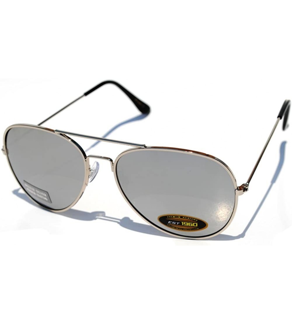 Aviator Classic Aviator Style Colored Lens Sunglasses Metal Frame - Silver Frame Silver Mirrored Lens - CW11T4W53L3 $17.75