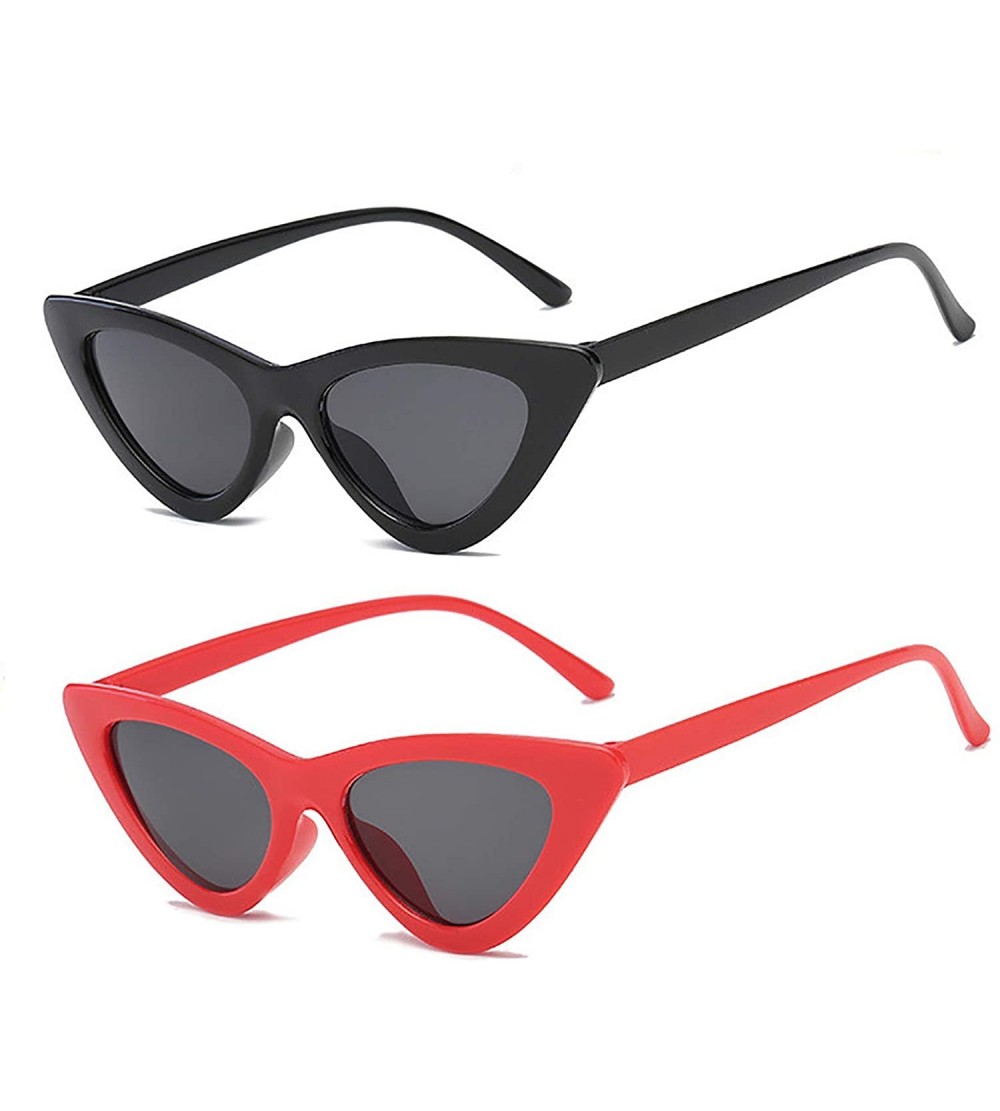 Aviator Retro Vintage Narrow Cat Eye Sunglasses for Women Clout Goggles Plastic Frame - Black Grey + Red Grey - C218LDWYY8W $...