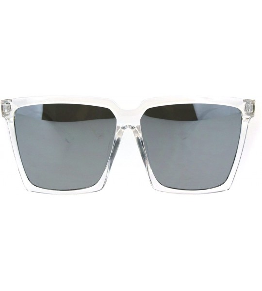 Oversized Womens Oversized Sunglasses Square Designer Frame Mirror Lens UV 400 - Clear (Silver Mirror) - CF186I28Z8U $21.15