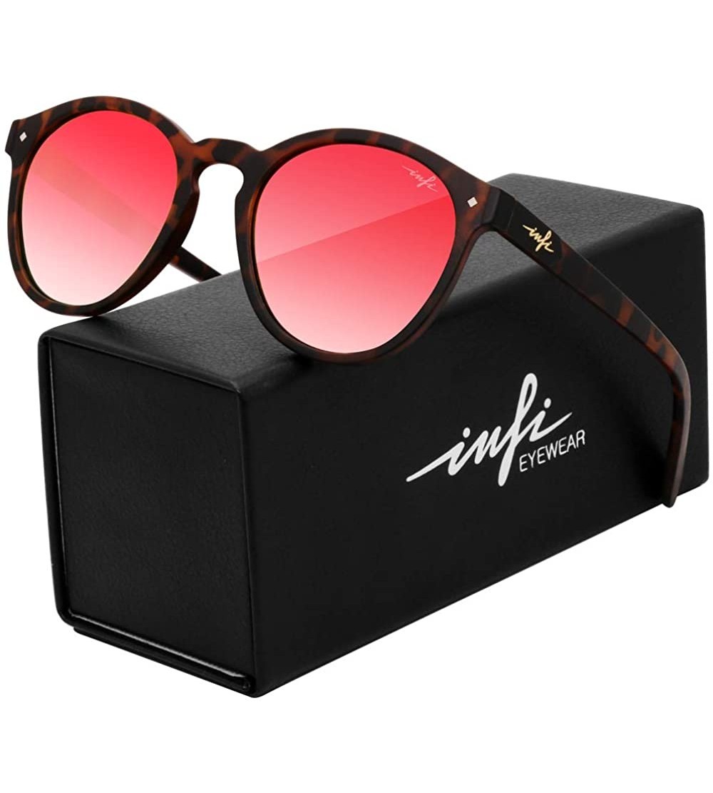 Round Polarized Sunglasses for Women Fishing Driving Round Retro Tortoise Glasses Red Pink Mirrored - CU193CDY74Z $56.00