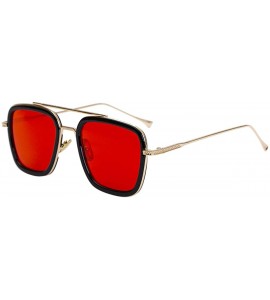 Rectangular Men Cool Square Lens Sunglasses Street Fashion Metal Frames Eyewear UV Protection - Red - CV197ZU5ORO $20.39