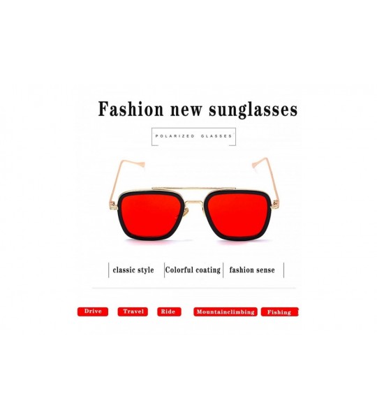 Rectangular Men Cool Square Lens Sunglasses Street Fashion Metal Frames Eyewear UV Protection - Red - CV197ZU5ORO $20.39