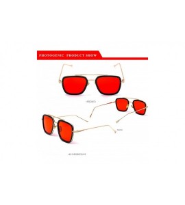 Rectangular Men Cool Square Lens Sunglasses Street Fashion Metal Frames Eyewear UV Protection - Red - CV197ZU5ORO $20.39