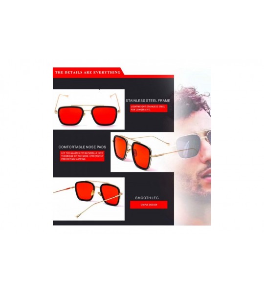 Rectangular Men Cool Square Lens Sunglasses Street Fashion Metal Frames Eyewear UV Protection - Red - CV197ZU5ORO $20.39