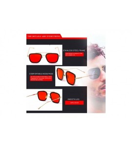 Rectangular Men Cool Square Lens Sunglasses Street Fashion Metal Frames Eyewear UV Protection - Red - CV197ZU5ORO $20.39