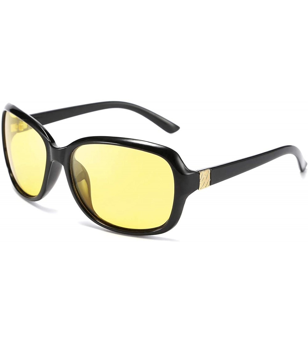 Oversized Classic Womens Night Glasses Driving Anti Glare Wrap Around Yellow Sunglasses B2548 - Black - CP192ZZZ6HM $32.62