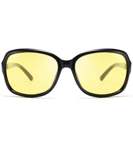 Oversized Classic Womens Night Glasses Driving Anti Glare Wrap Around Yellow Sunglasses B2548 - Black - CP192ZZZ6HM $32.62