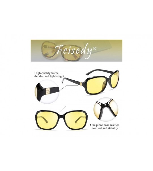 Oversized Classic Womens Night Glasses Driving Anti Glare Wrap Around Yellow Sunglasses B2548 - Black - CP192ZZZ6HM $32.62