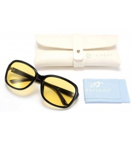 Oversized Classic Womens Night Glasses Driving Anti Glare Wrap Around Yellow Sunglasses B2548 - Black - CP192ZZZ6HM $32.62