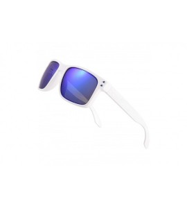 Sport Polarized Sport Sunglasses Unisex Mirrored Square Shades for Driving Fishing TR90 - White/Blue - C318TD06S36 $28.76