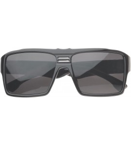 Shield 'Delano' Rectangle Fashion Sunglasses - Black - CV11ORPUNUX $17.48