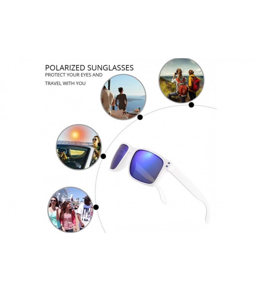 Sport Polarized Sport Sunglasses Unisex Mirrored Square Shades for Driving Fishing TR90 - White/Blue - C318TD06S36 $28.76