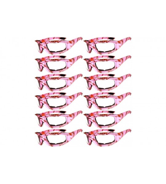 Sport Set of 12 Pairs Motorcycle CAMO Padded Foam Sport Glasses Colored Lens - Camo-pink_clear_12_pairs - CK1855I3Z6C $76.74