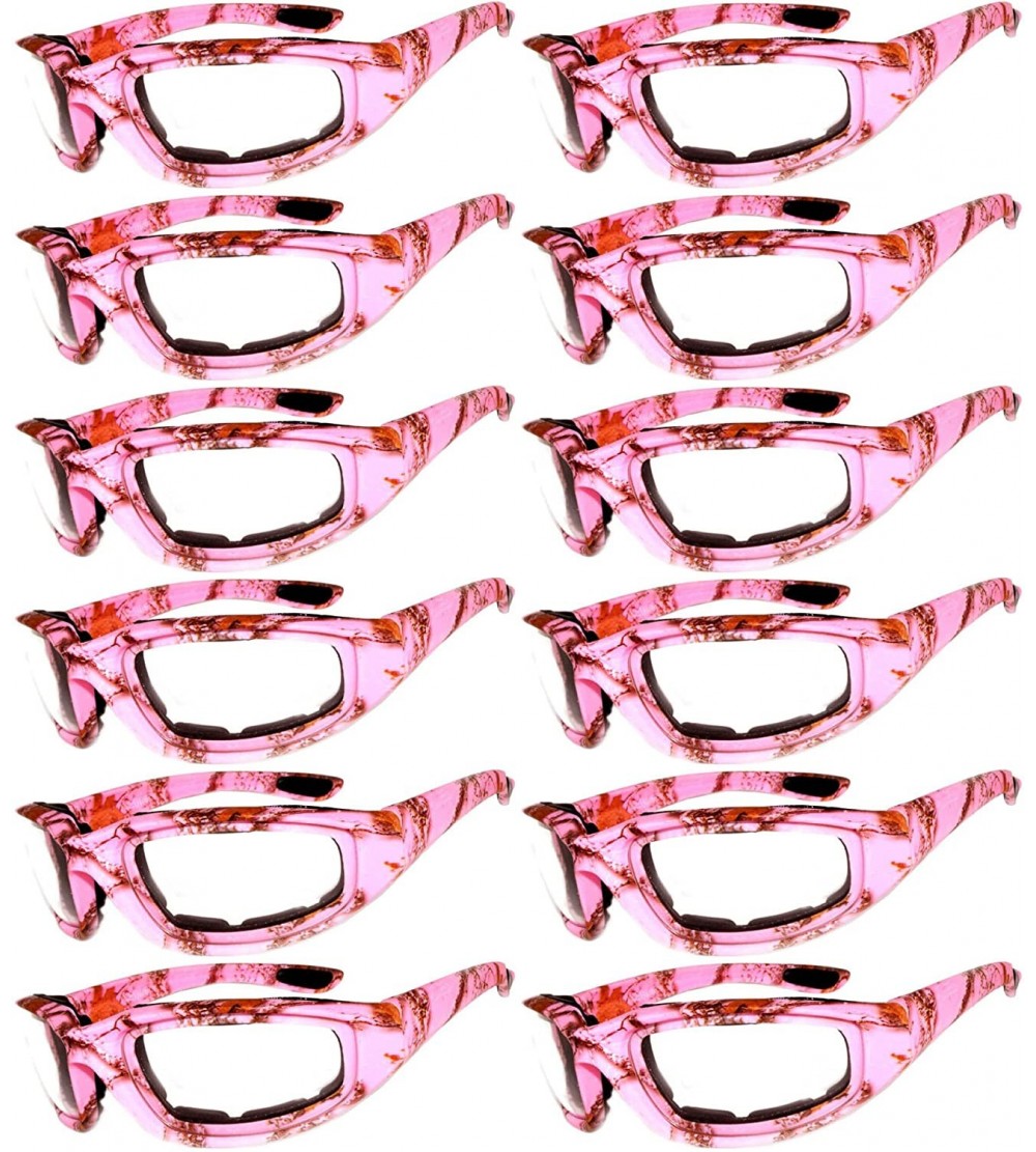 Sport Set of 12 Pairs Motorcycle CAMO Padded Foam Sport Glasses Colored Lens - Camo-pink_clear_12_pairs - CK1855I3Z6C $76.74