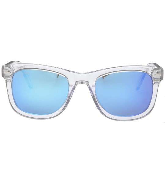 Shield Women's Sunglasses - Clear Plastic Designer Wayfarer Frame - Polarized - CS18DZO7M9I $92.68