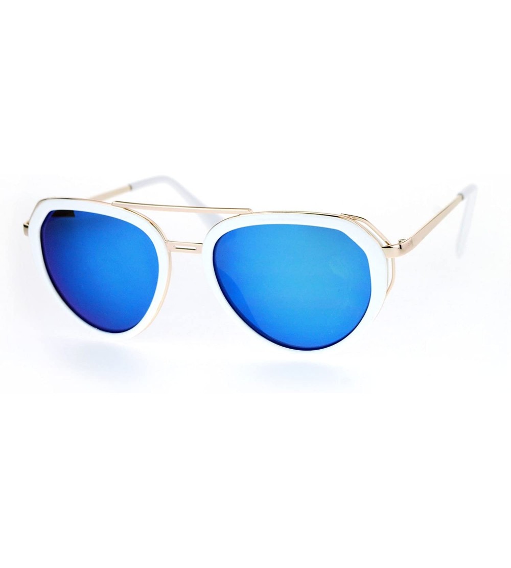 Aviator Womens Aviator Sunglasses Retro Fashion Double Frame Mirror Lens UV 400 - White (Blue Mirror) - CX17YO6N2OT $24.24