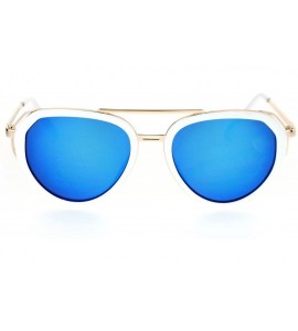 Aviator Womens Aviator Sunglasses Retro Fashion Double Frame Mirror Lens UV 400 - White (Blue Mirror) - CX17YO6N2OT $24.24