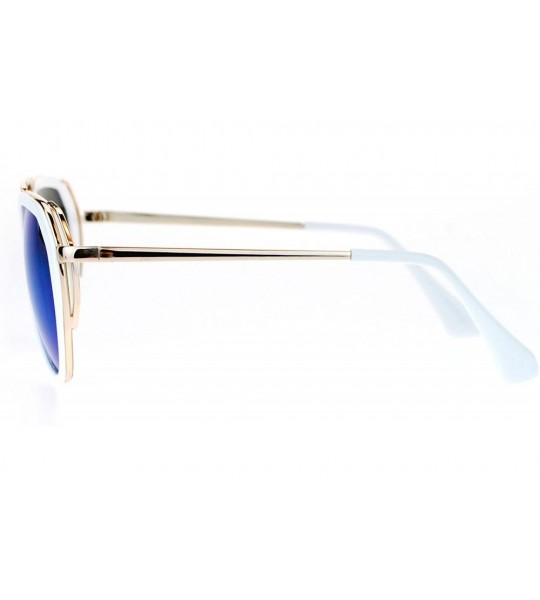 Aviator Womens Aviator Sunglasses Retro Fashion Double Frame Mirror Lens UV 400 - White (Blue Mirror) - CX17YO6N2OT $24.24