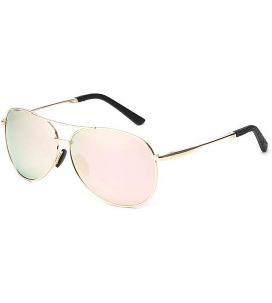 Aviator Sunglasses Polarized Protection Mirrored - 1489 Gold Frame Pink Lens - CM18WOL99Q8 $28.35