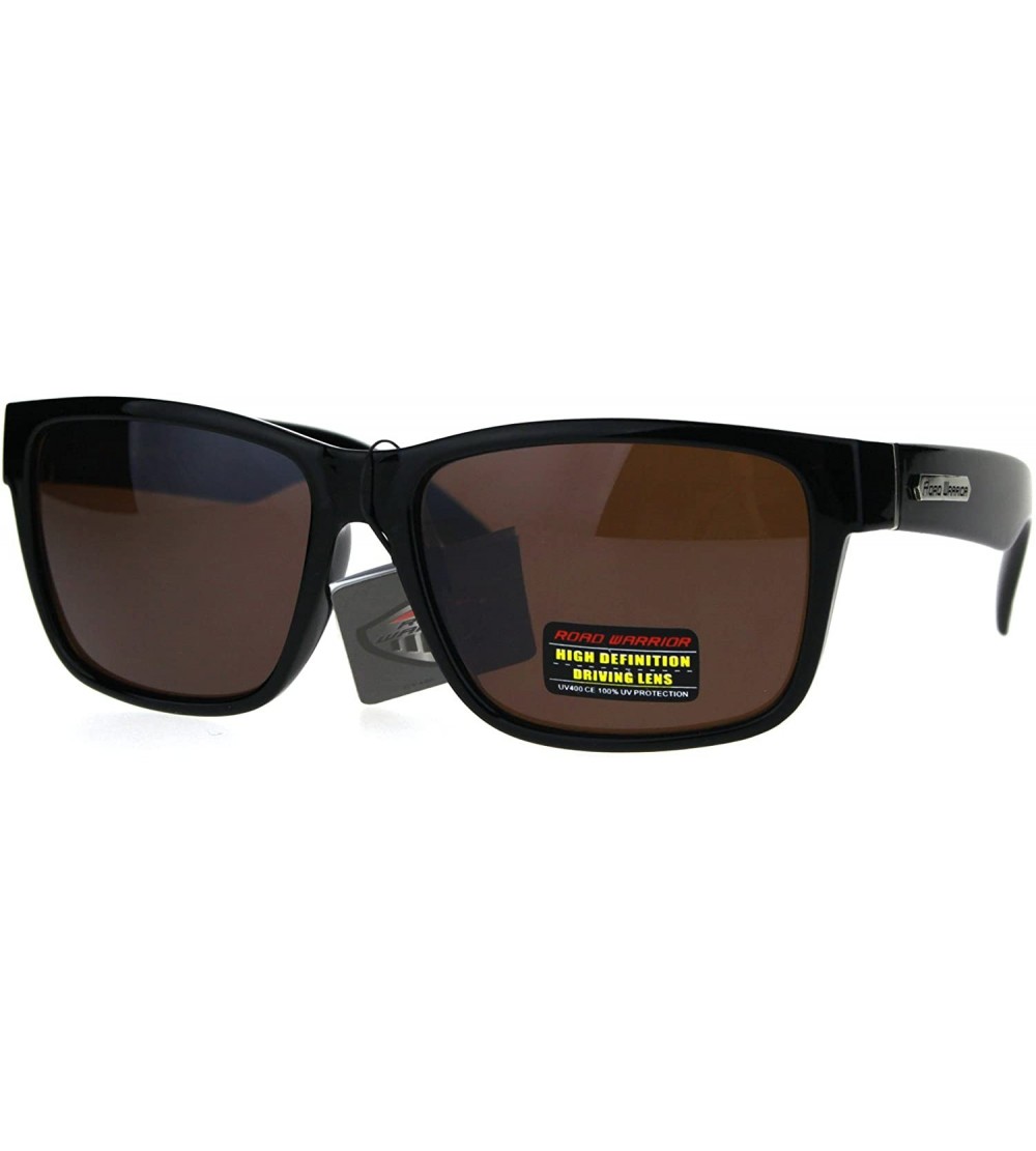 Rectangular Mens HD Lens Rectangular Horn Rim Plastic Sport Sunglasses - Shiny Black - CQ1872895S3 $18.81