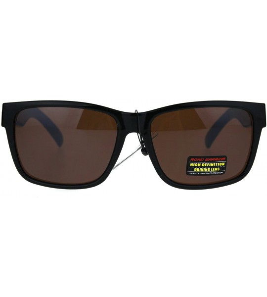 Rectangular Mens HD Lens Rectangular Horn Rim Plastic Sport Sunglasses - Shiny Black - CQ1872895S3 $18.81