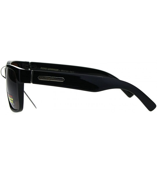 Rectangular Mens HD Lens Rectangular Horn Rim Plastic Sport Sunglasses - Shiny Black - CQ1872895S3 $18.81