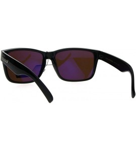 Rectangular Mens HD Lens Rectangular Horn Rim Plastic Sport Sunglasses - Shiny Black - CQ1872895S3 $18.81