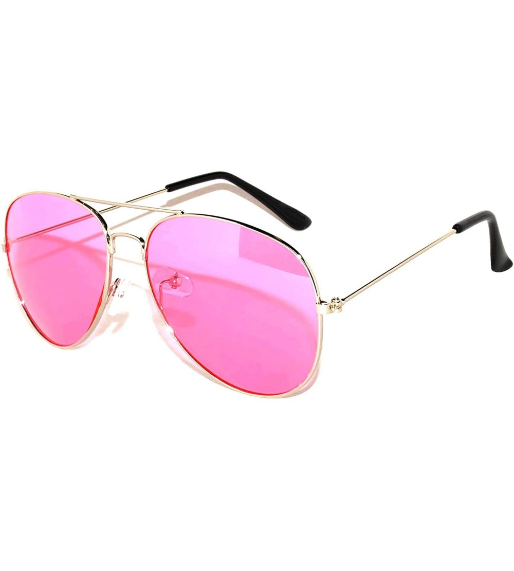 Aviator Aviator Style Sunglasses Colored Lens Metal Frame UV 400 Men Women - Silver Frame Pink Lens - C411Q95BPTR $18.84