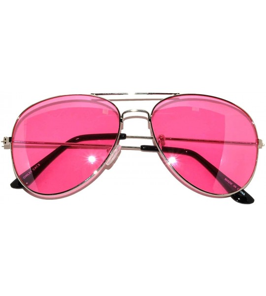 Aviator Aviator Style Sunglasses Colored Lens Metal Frame UV 400 Men Women - Silver Frame Pink Lens - C411Q95BPTR $18.84