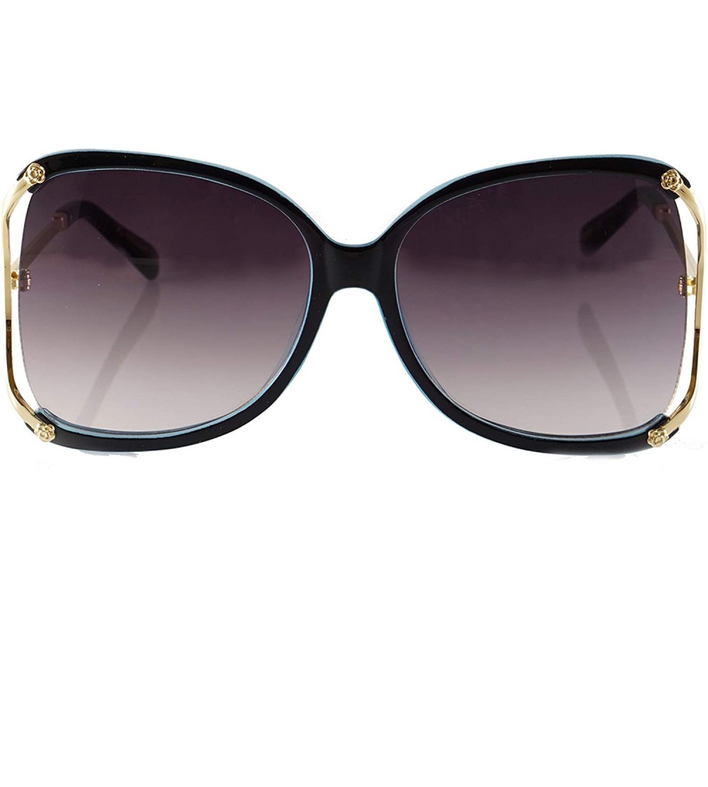 Square Oversize Exposed Lens Rose Deco Metal Temple Butterfly Sunglasses A255 - Blackblue/ Black - C418O38SYN8 $23.95